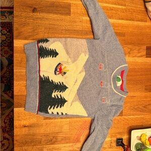 Kids Blue and Cream Sweater with Mountain Design Mini Boden